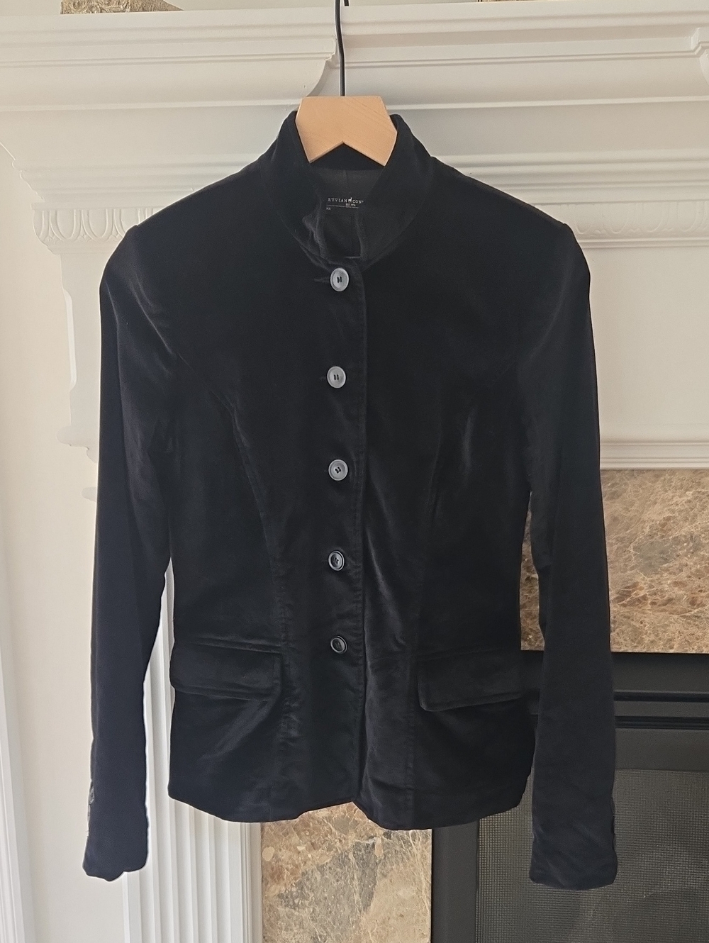 Peruvian Connection Velvet Stand-collar Button Down Blazer